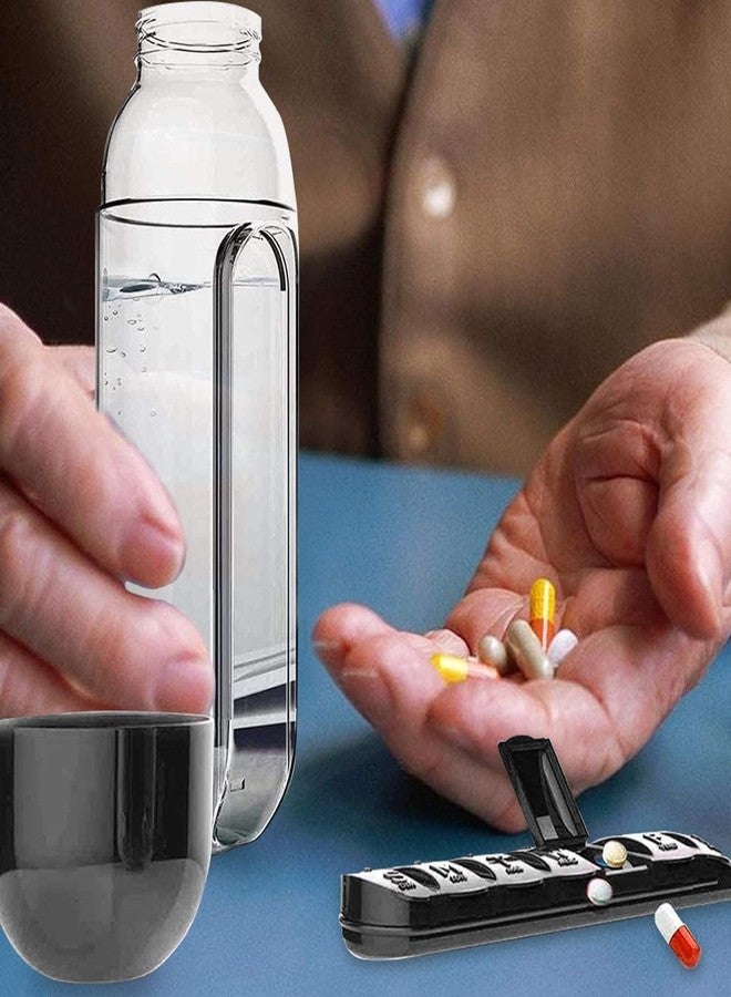 DS ENTERPRISE 2 in 1 Pill Bottle With Water Bottle-750ml, Medicine Organizer Box, Travelling kit, Protein & Vitamin Pills Storage, Summer Special Water Bottle 7 Daily Compartments Weekly Medication Case (A+) - Image 4